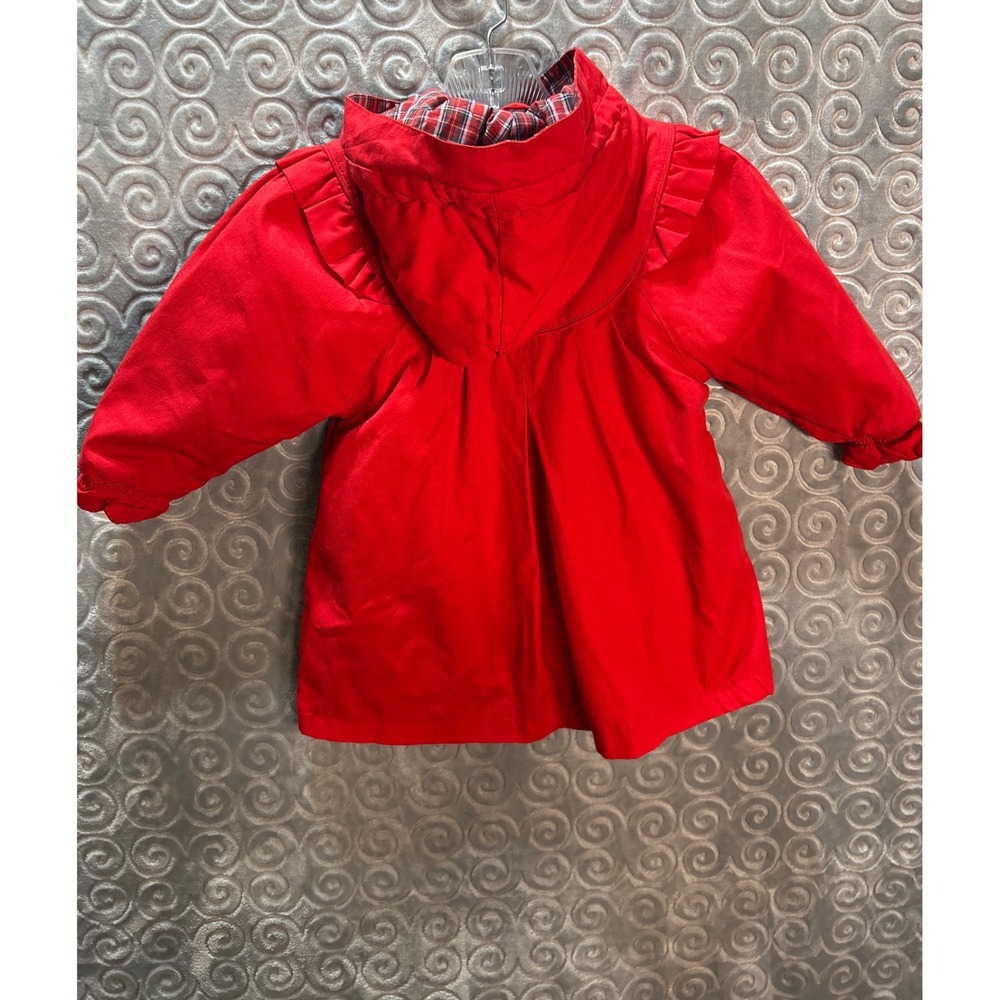 Casual Time Girls Red Ruffle Hooded JacketCoat Size 3T Heart Buttons Plaid Lined - Picture 5 of 6
